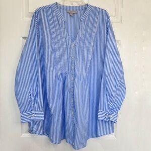 Woman Within Tunic Blouse Top Womans 1X 22/24 Blue White Striped Summer Cool